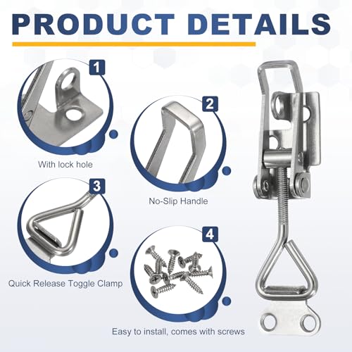 HARFINGTON 4pcs 4001 Toggle Latch Clamp Adjustable SUS304 with Lock Hole - color: Silver