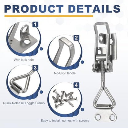 HARFINGTON 4pcs 4001 Toggle Latch Clamp Adjustable SUS304 with Lock Hole - color: Silver