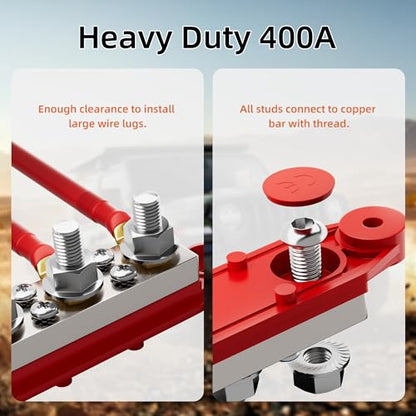 RVBOATPAT 400A Power Distribution Block 12V Bus Bar 4 x 3/8" (M10) Terminal Studs and 6 x #10 Terminal Screws 12 Volt Marine Bus Bar Positive & Negative for Boat Automotive Solar System - style: 400A 4x3/8"(M10) Studs+6 x #10 Screws