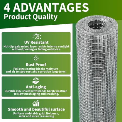 Chicken Wire Fence,Hardware Cloth 1/2 Inch 16inx10ft (19 GA) - color: 1/2inch, size: 16in x 10ft