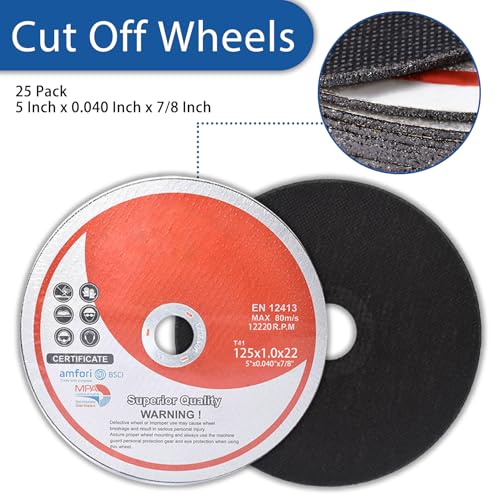 WFLNHB 25 Pack 5 Inch x 0.040 Inch x 7/8 Inch Metal and Stainless Steel Cut Off Wheels Fit for Angle Grinders - style: 5"x0.040"x7/8"