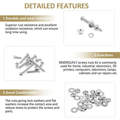 562 Pieces M2 x 4/6 /8/10 /12/16 /20mm Button Head Socket Cap Screws Nuts Washers Assortment Kit, 304 Stainless Steel, Fully Machine Thread - size: M2, style: Button Head