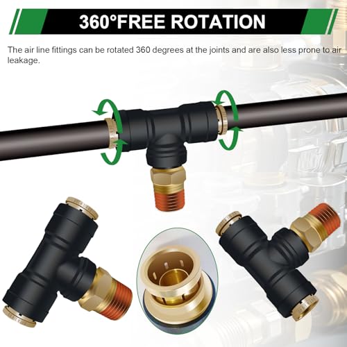 3/8" DOT Air Hose Fittings Tee 3 PCS,Quick Push To Connect Fittings - color: 3/8" * 3/8" * 3/8"NPT 3PCS