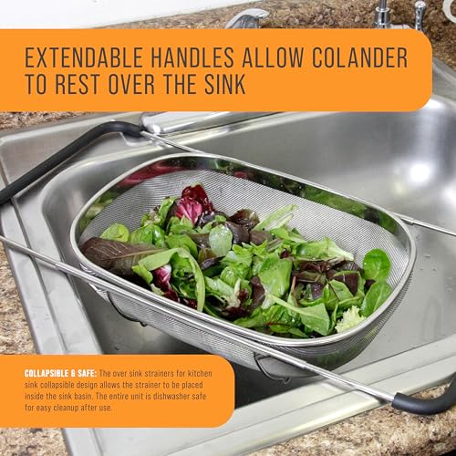 U.S. Kitchen Supply Stainless Steel Colander Strainer - 6-Quart Collapsible