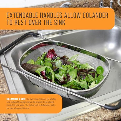 U.S. Kitchen Supply Stainless Steel Colander Strainer - 6-Quart Collapsible