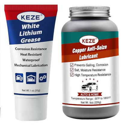 Keze White Lithium Grease Automotive 1 oz and Copper Anti Seize Grease 8 oz