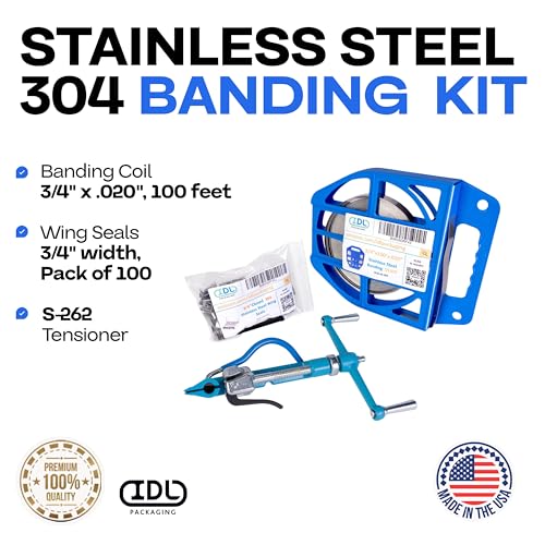 IDL Packaging 3/4" Stainless Steel 304 Banding Kit – Heavy-Duty Banding Tool + 3/4" x 0.02" x 100' Stainless Steel 304 Banding Coil + 100 Stainless Steel Wing Seals - size: 3/4" x 0.02" x 100', style: SS 304 + Seals