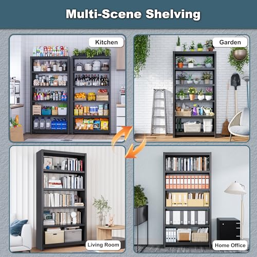 Bookshelf,5 Tier Bookshelves,69" Tall Metal Black Bookcase,Install Simple Bookshelves for Bedroom, Living Room,Home Office/Library (Black) - color: Black, size: 69"H*34"W
