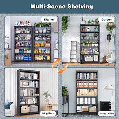 Bookshelf,5 Tier Bookshelves,69" Tall Metal Black Bookcase,Install Simple Bookshelves for Bedroom, Living Room,Home Office/Library (Black) - color: Black, size: 69"H*34"W