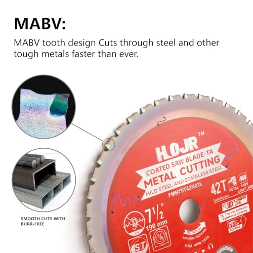 Dia 7-1/2" (190mm) 42-Tooth Arbor 20mm Metal Cutting Circular Saw Blade, For Steel and Stainless Steel, The Cutting Head uses a Special Anti-Heat Sticking Coating,FMB 7-1/2 inch 42-Tooth 20mm -TA - size: Steel 7-1/2" 42T