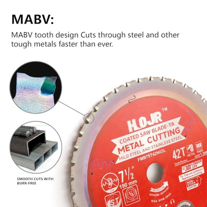 Dia 7-1/2" (190mm) 42-Tooth Arbor 20mm Metal Cutting Circular Saw Blade, For Steel and Stainless Steel, The Cutting Head uses a Special Anti-Heat Sticking Coating,FMB 7-1/2 inch 42-Tooth 20mm -TA - size: Steel 7-1/2" 42T