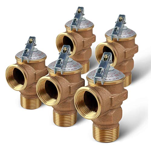 Midline Valve GUHW-QSW256-5 Pressure Relief Valve, for Tankless Water Heater, Lead Free, Full Port, Forged Brass, 3/4 in. FIP x MIP Connection (5 Pack) - style: 5 Pack