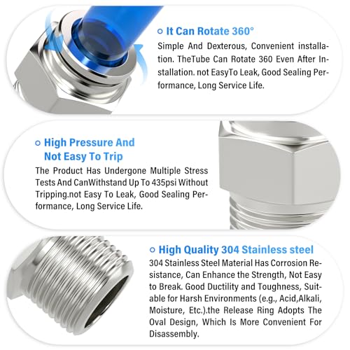 TAILONZ 304 Stainless Steel 6mm x 1/4" NPT Push to Connect Straight 5Pcs - size: 6mm OD 1/4''NPT