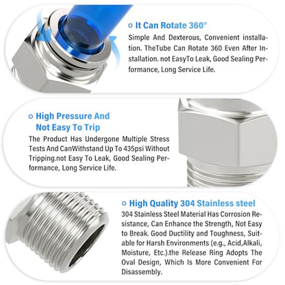 TAILONZ 304 Stainless Steel 6mm x 1/4" NPT Push to Connect Straight 5Pcs - size: 6mm OD 1/4''NPT
