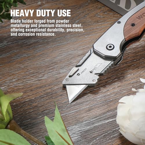 WORKPRO Folding Utility Knife, Wood Handle Razor Knife - style: Utility Knife