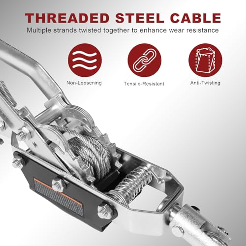 BIG RED 4 Ton Come Along Winch with 12ft Steel Cable & 3 Hooks - style: 4 TON come along