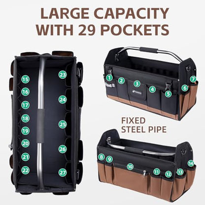 20 Inch Tool Bag, Foldable 19 Pockets Tool Tote Bags with Tool Organizer with Adjustable Shoulder Strap, Easy Carry and Easy Tool Access Open Top Tool Bag - size: 20IN