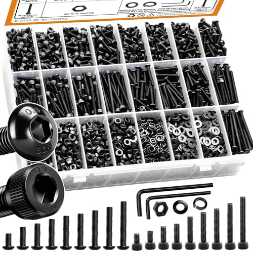 mankk 2362PCS M3 Metric Screws Kit,Hex Socket & Button Head Bolts - size: M3-2362PCS