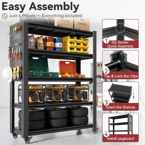 78" H x 47.2" W x 18" D Garage Storage Shelves with Wheels and Pegboard - size: 80" H x 47.2" W x 18" D