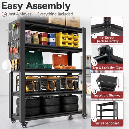 78" H x 47.2" W x 18" D Garage Storage Shelves with Wheels and Pegboard - size: 80" H x 47.2" W x 18" D