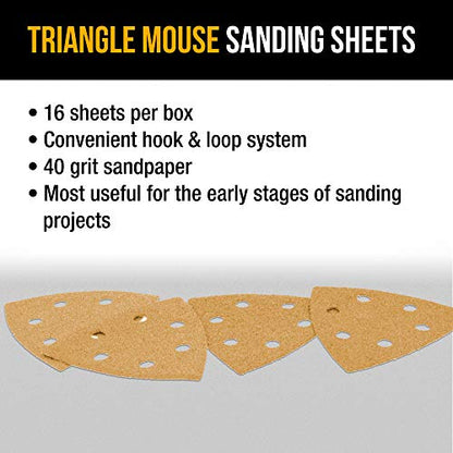 Dura-Gold Premium Triangle Oscillating Mouse Sanding Sheets - 40 Grit (Box - size: 40-Grit