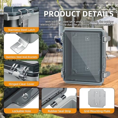 Joinfworld Outdoor Waterproof WiFi Enclosure 8.7x6.7x4.3 - size: 8.7"x6.7"x4.3" Clear