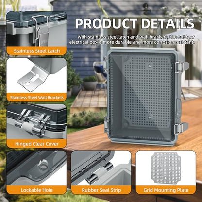 Joinfworld Outdoor Waterproof WiFi Enclosure 8.7x6.7x4.3 - size: 8.7"x6.7"x4.3" Clear