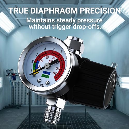 LE LEMATEC Diaphragm Air Regulator for HVLP Spray Guns, 1/4 NPT Gauge