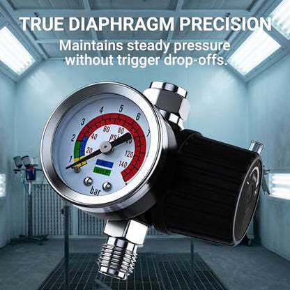 LE LEMATEC Diaphragm Air Regulator for HVLP Spray Guns, 1/4 NPT Gauge