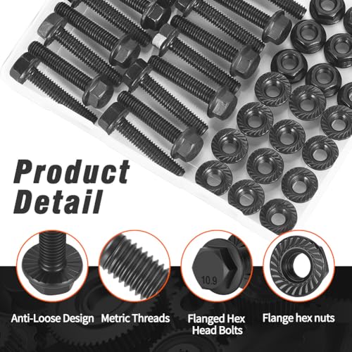 M6x20mm Flange Hex Bolts and Nuts Kit Grade 10.9 Metric Screws 20Pack Black - size: M6×20
