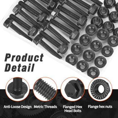 M6x20mm Flange Hex Bolts and Nuts Kit Grade 10.9 Metric Screws 20Pack Black - size: M6×20