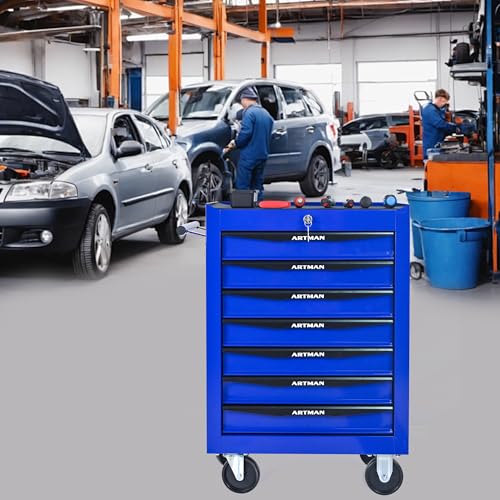 7-Drawer Rolling Tool Chest, Lockable for Garage, Blue - color: Blue, size: 7-Drawers
