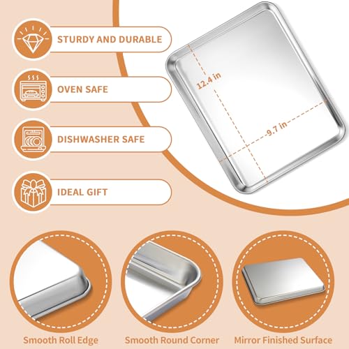 Stainless Steel Baking Sheet Pan Set of 2, Cookie Sheets 12 x 10 x 1 Inch - size: 12 inch