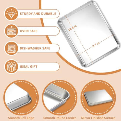 Stainless Steel Baking Sheet Pan Set of 2, Cookie Sheets 12 x 10 x 1 Inch - size: 12 inch