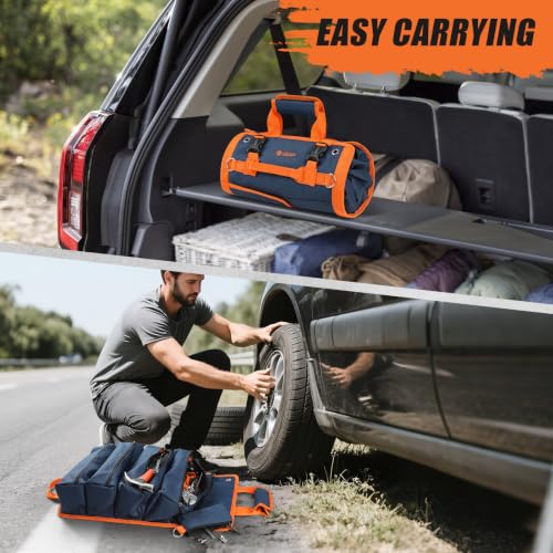 Tool Roll Bag Heavy Duty Tool Bag Gifts for Men Dad Mechanic, Blue Orange - color: Blue Orange
