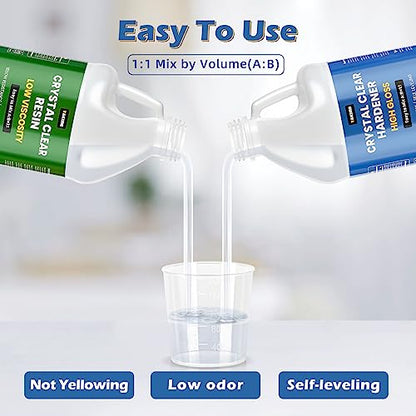 TAKIMO 1 Gallon Crystal Clear Epoxy Resin Kit, Bubble Free Self-Leveling Resin for Art, Crafts, Coating & DIY Projects, High Gloss 1:1 Epoxy Resin for Beginners & Pros - size: 1 Gallon Not Yellowing Epoxy Kit