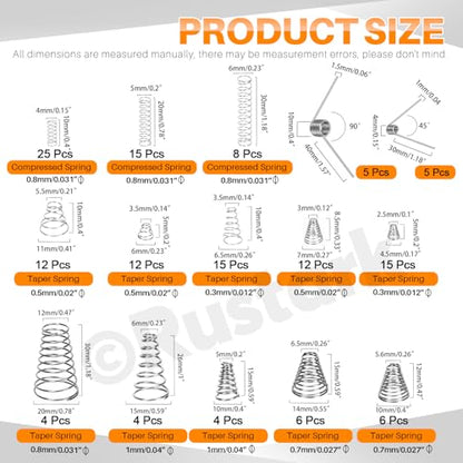 148Pcs 15 Sizes Stainless Steel Conical Spring Compression Springs Assortment Set Cone Compression Spring Tower Pressure Spring Taper Spring - size: 15 assorted sizes