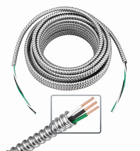 Armored Metal Clad Cable with Ground – 12 Gauge Solid Copper Electrical Wire with Aluminum Jacket for Indoor, Residential, and Commercial Applications (14/2, 100 FT) - size: 100 FT