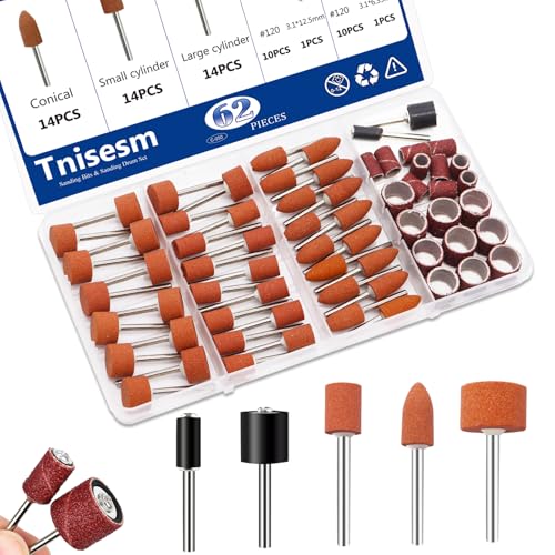 Tnisesm 64Pcs Sanding Bits & Sanding Drum Set for Dremel Rotary Tool with Box, Aluminium Oxide Tough Enough to Metal Rust Removal/Smoothing/Sharpening, Different Shape Meet More Needs - size: 4SIZE-64PCS