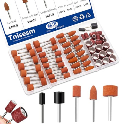 Tnisesm 64Pcs Sanding Bits & Sanding Drum Set for Dremel Rotary Tool with Box, Aluminium Oxide Tough Enough to Metal Rust Removal/Smoothing/Sharpening, Different Shape Meet More Needs - size: 4SIZE-64PCS