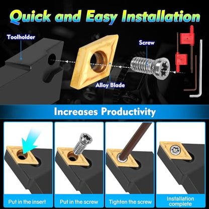 Indexable Lathe Turning Tool 21Pcs Kit 1/2'' 12mm Shank 7Pcs Carbide Turning Tool Holders with 14Pcs Tin Coated Turning Inserts Metal Lathe Tool Holder Set for Turning Grooving Threading Boring - style: Black 7pcs 1/2'' 12mm Shanks+14pcs Inserts
