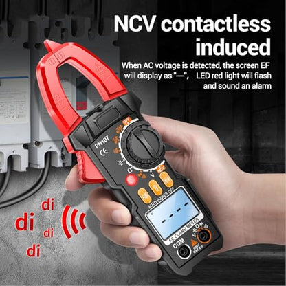 Digital Clamp Meter, 6000 Counts, T RMS Multimeter, Auto Ranging Voltmeter Ampmeter with AC DC Current Voltage, NCV Live Wire, Inrush, Diode, Temperature, Continuity