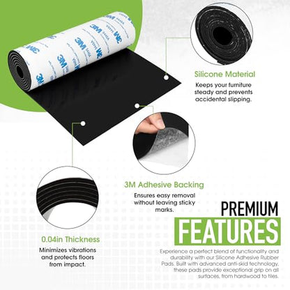 .060" Thick x 12" Wide x 12" Long PSA Adhesive Backed Rubber Sheet, Strong, DIY, Grip Pad to Seal and Repair