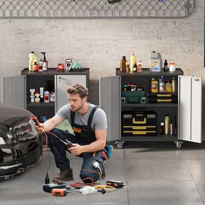 36" Garage Storage Cabinet with Wheels ＆ Locking Doors, Rolling Tool Cabinet with Adjustable Shelf,Rust-Resistant Steel Utility Cabinet for Home Office Workshop Organization