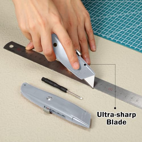 Reginary 20 Pcs Box Cutter Bulk Retractable Utility Knife, Silver - color: Silver