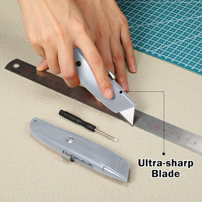Reginary 20 Pcs Box Cutter Bulk Retractable Utility Knife, Silver - color: Silver