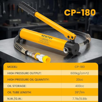 NEWTRY 10T Low Profile Jack+ CP-180 Hand Pump, 1" Stroke Multi-Section - size: 10T Hydraulic Jack + cp-180 Pump