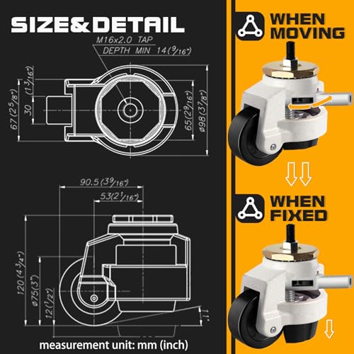 Heavy Duty Wheels, Leveling Stem Casters 6600 Lbs Total Capacity - size: 3 INCH
