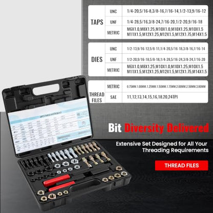 48PCS Thread Chaser Set, Metric and SAE, 22 Taps 24 Dies 2 Thread Files