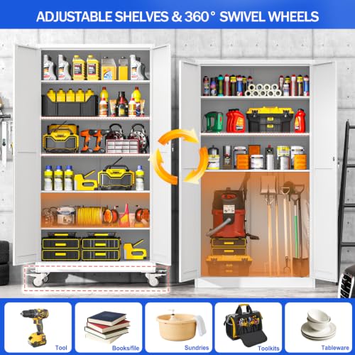 GAIOUS 79” Tall Metal Garage Storage Cabinet with Lock, Steel Tool Cabinet - color: White, size: 19.68"D x 39.37"W x 78.74"H